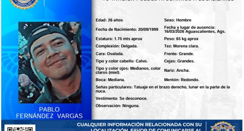 SE BUSCA A PABLO FERNÁNDEZ VARGAS