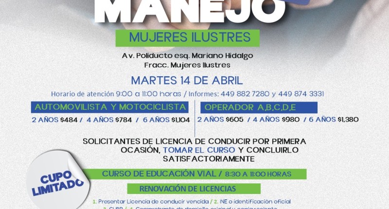 MUNICIPIO DE AGUASCALIENTES INVITA A RENOVAR LA LICENCIA DE MANEJO