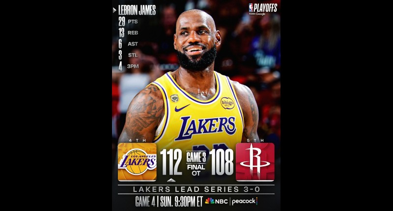 CON OTRA ACTUACIÓN HISTÓRICA DE LEBRON, LAKERS GANAN Y PONEN CONTRA LAS CUERDAS A LOS ROCKETS
