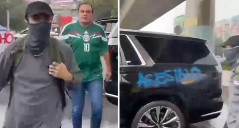 MANIFESTANTES ENCARAN A CUAUHTÉMOC BLANCO Y VANDALIZAN SU CAMIONETA CAMINO AL PARTIDO DEL TRI l VIDEO
