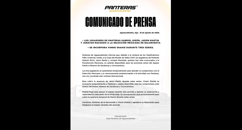 LOS JUGADORES DE PANTERAS GABRIEL GIRÓN, JARON MARTIN  Y JONATAN MACHADO A LA SELECCIÓN MEXICANA DE BALONCESTO