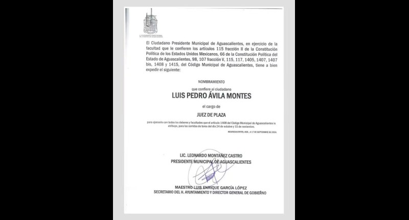 PEDRITO MONTES NUEVO JUEZ DE PLAZA EN AGS QUE ALTERNARÁ FUNCIONES CON CESAR PASTOR Y ADRIAN SÁNCHEZ 