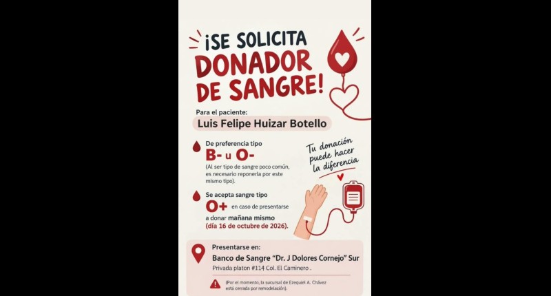 URGE SANGRE PARA LUIS FELIPE HUIZAR BOTELLO